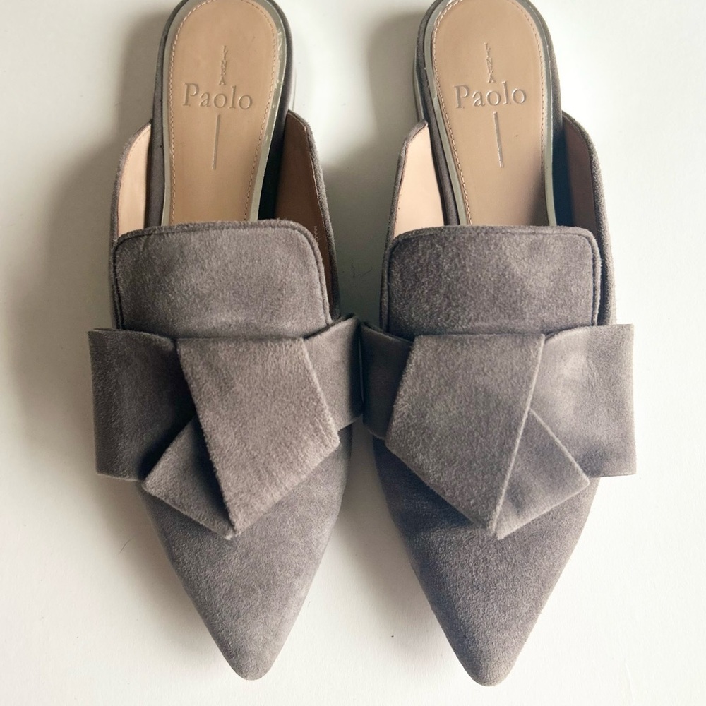 Linea Paolo Grey Suede Genuine Leather Point Toe Bow Mules size 7 - Picture 4 of 14
